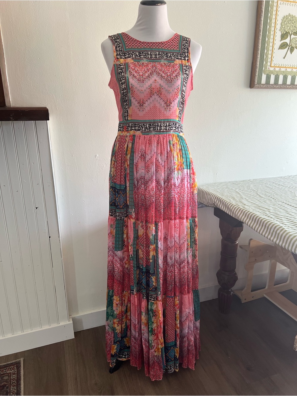 Anthropologie Bhanuni by Jyoti Pink & Multicolor Sleeveless Patchwork Maxi Dress